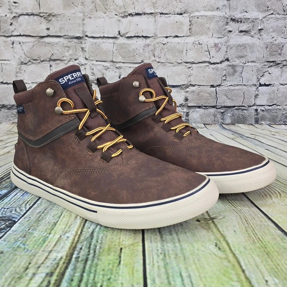 Sperry Striper Storm Waterproof Boot Mens 12 Brown Leather High Top Sneaker Shoe